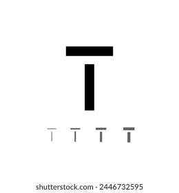 Letra T, letra técnica del alfabeto digital, incluyendo conjunto de cuatro de diferentes grosores, Ilustración vectorial 10eps