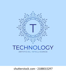 letter T technology boundaries artificial intelligence initial vector logo design element