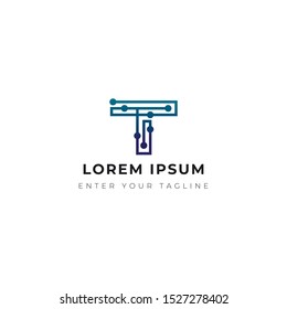 Letter T Technology, Circuit Symbol Internet, Modern Design Letter T Tech.