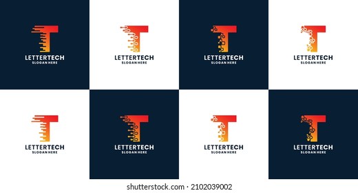 letter T technology logo design collection with gradient color for your business