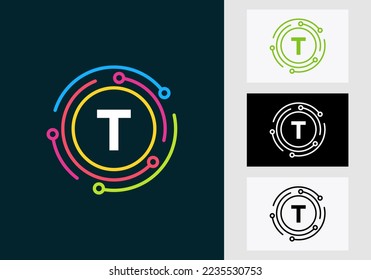 Diseño del logotipo de la tecnología Carta T. Símbolo de logotipo de red
