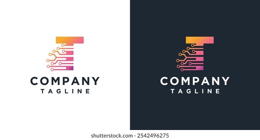modelo de design do logotipo da tecnologia da letra T.	