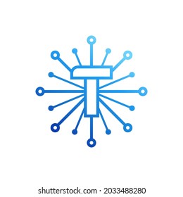 Letter t technology logo designs, Letter t connect dot network logo design vector.
