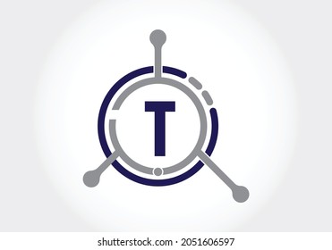 Letter T with technology logo vector icon symbol. Suitable for technology, Internet, computer, and data related business.