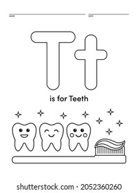 Letter T Teeth Alphabet Learning Worksheet Stock Vector (Royalty Free ...