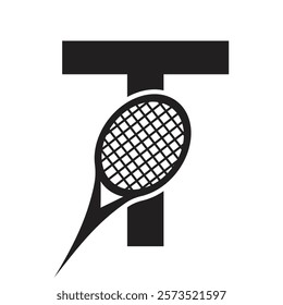 Letter T Tennis Logo. Paddle Symbol Vector Template