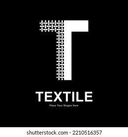 Letra T patrón textil y diseño vectorial del logotipo de costura. Adecuado para negocios, tejidos textiles, nombre inicial, moda y tejido