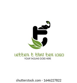 Letter T Thai Tea Vector Logo Design Inspiration for Thai Tea House and Café. Elephant Logo with Tea Leaves Vector Illustration Isolated on White Background