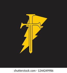 letter t thunder sword monogram logo 