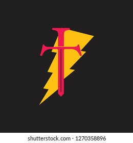 letter t thunder sword symbol logo vector