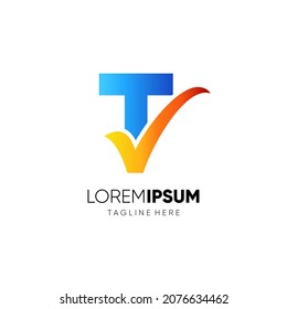 Letter T Tick or Check Mark Logo Design Vector Icon Graphic Emblem Illustration Background Template