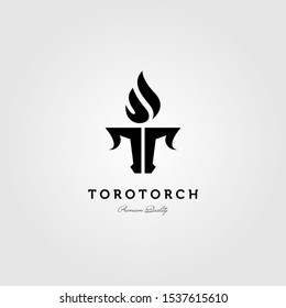 letter t torch and toro bull logo vector illustration design