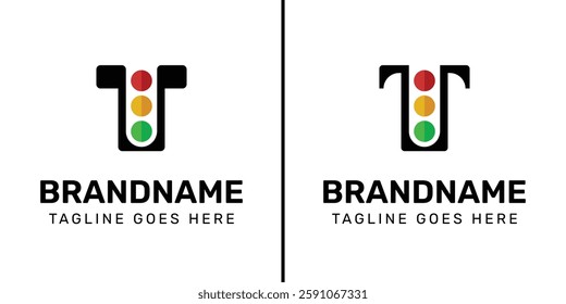 Letter T Traffic Light Logo Set, for  in technology, navigation, transportation, or communication companies