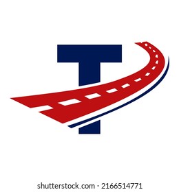 Letter T Transport Logo. T Letter Road Logo Design Transportation Sign Symbol