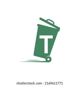 Letter T in the trash bin icon illustration template vector