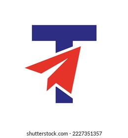 Letter T Travel Logo Concept With Paper Plane Icon Vector Template