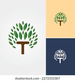 Letter T Tree Logo Design Vector