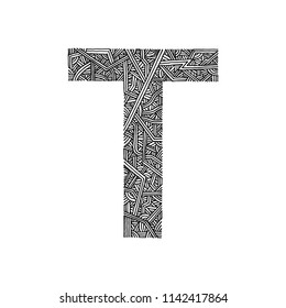 Letter "T" Typography, Hand drawn Illustration, Isolated Vector