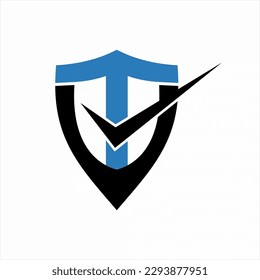 Letter T and U logo design with shield and check mark.