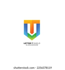letter t and u with shield logo vector design illustration color