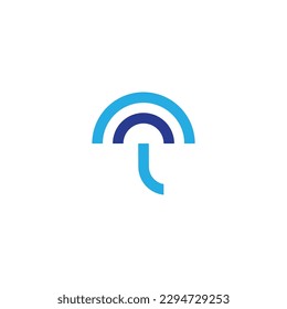 letter t umbrella blue rain logo vector 