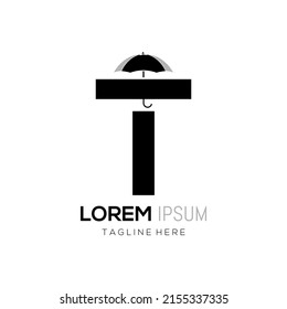 Vector de diseño del logotipo del paraguas de la letra T. Ilustración inicial de la plantilla del vector de diseño del logotipo del paraguas T.
