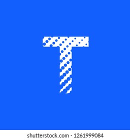 letter T in uppercase with halftone dot effect in blue color