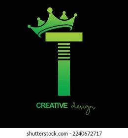 letter "T" vector design with crown, green background