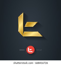 Letter T, Vector gold font. Elegant Template for company logo. Pseudo origami style, including flat version. Metallic Design element or icon.