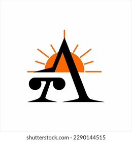 Letter T A vector logo design with sunrise illustration.