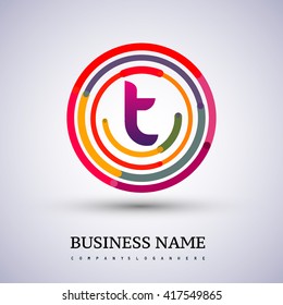 Letter T vector logo symbol in the colorful circle thin line. Design for your business or company identity.