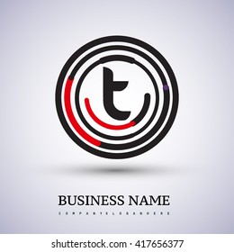 Letter T vector logo symbol in the circle thin line colored black and red. Design for your business or company identity.