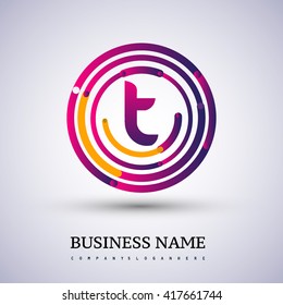 Letter T vector logo symbol in the colorful circle thin line. Design for your business or company identity.