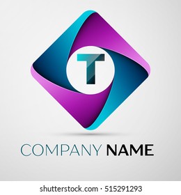 Letter T vector logo symbol in the colorful rhombus. Vector template for your design