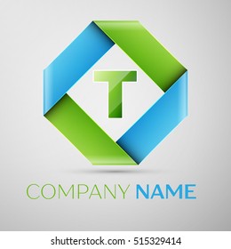 Letter T vector logo symbol in the colorful rhombus. Vector template for your design