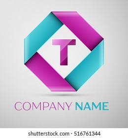 Letter T vector logo symbol in the colorful rhombus. Vector template for your design