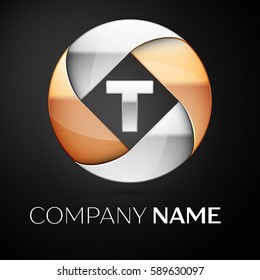 Letter T vector logo symbol in the colorful circle on black background. Vector template for your design