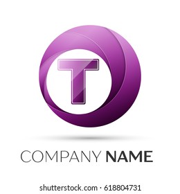 Letter T vector logo symbol in the colorful circle on grey background. Vector template for your design
