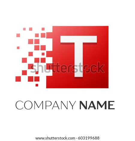 Letter T vector logo symbol in the colorful square with shattered blocks on white background. Vector template for your design