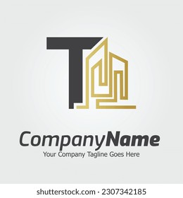 Plantilla para el logotipo del vector de la letra T, logotipo de la letra colorida T, inmobiliario, logotipo de construcción y diseño de la plantilla de vectores
