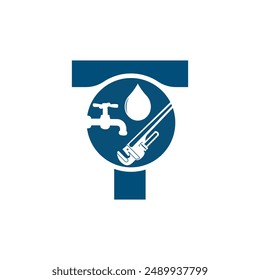 Plantilla del logotipo del Vector de la letra T, logotipo colorido de la letra T, diseño moderno del logotipo de los servicios de fontanería