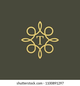 Letter T vector logo. Vintage Insignia and Logotype. Business sign, identity, label, badge of restaurant, Hotel. Vector circle pattern decor. Monogram design elements, graceful template.