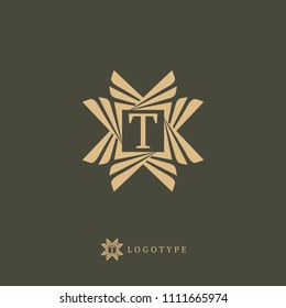 Letter T vector logo. Vintage Insignia and Logotype. Business sign, identity, label, badge of restaurant. Monogram design elements, graceful template. Calligraphic elegant frame for initials.