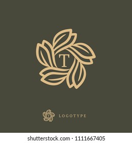 Letter T vector logo. Vintage Insignia and Logotype. Business sign, identity, label, badge of restaurant. Monogram design elements, graceful template. Calligraphic elegant frame for initials.