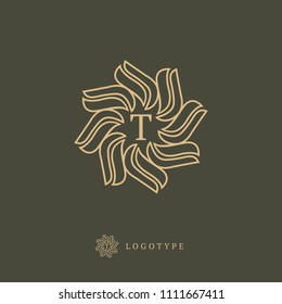 Letter T vector logo. Vintage Insignia and Logotype. Business sign, identity, label, badge of restaurant. Monogram design elements, graceful template. Calligraphic elegant frame for initials.