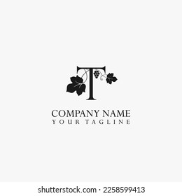 Letter T vector stock logo, abstract grape vector template. Illustration design of elegant logotype vine store on isolated background.