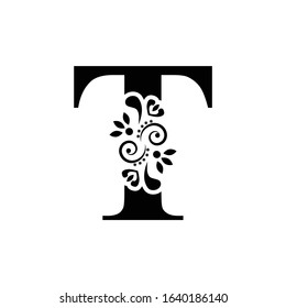 Letter T Black Flower Alphabet Beautiful Stock Vector (Royalty Free ...