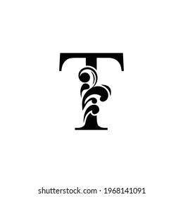 letter T . Vintage black flower ornament initial letters.  Alphabet. Logo vector 
