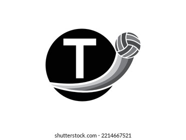 Letter T Volleyball Logo Design For Volleyball Club Symbol Vector Template. Volleyball Sign Template Design.