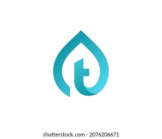 Letra T con elementos de diseño de iconos con logotipo de gota de agua